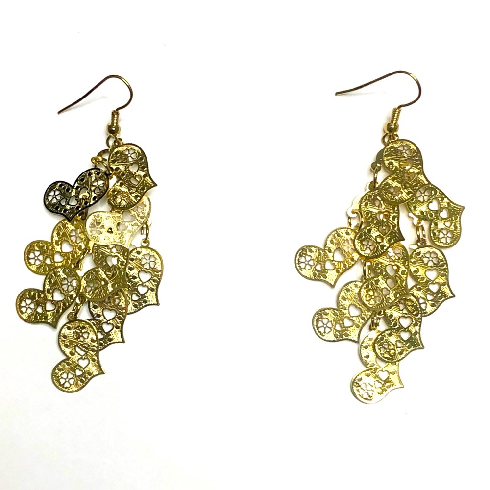 Gold Winard Heart Cluster Dangle Earrings